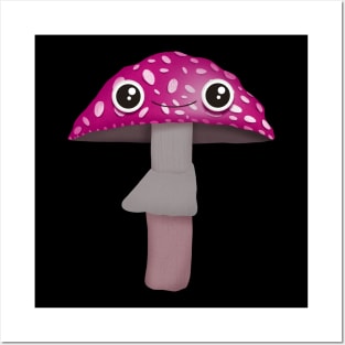 Kawaii Magenta Mushroom Posters and Art